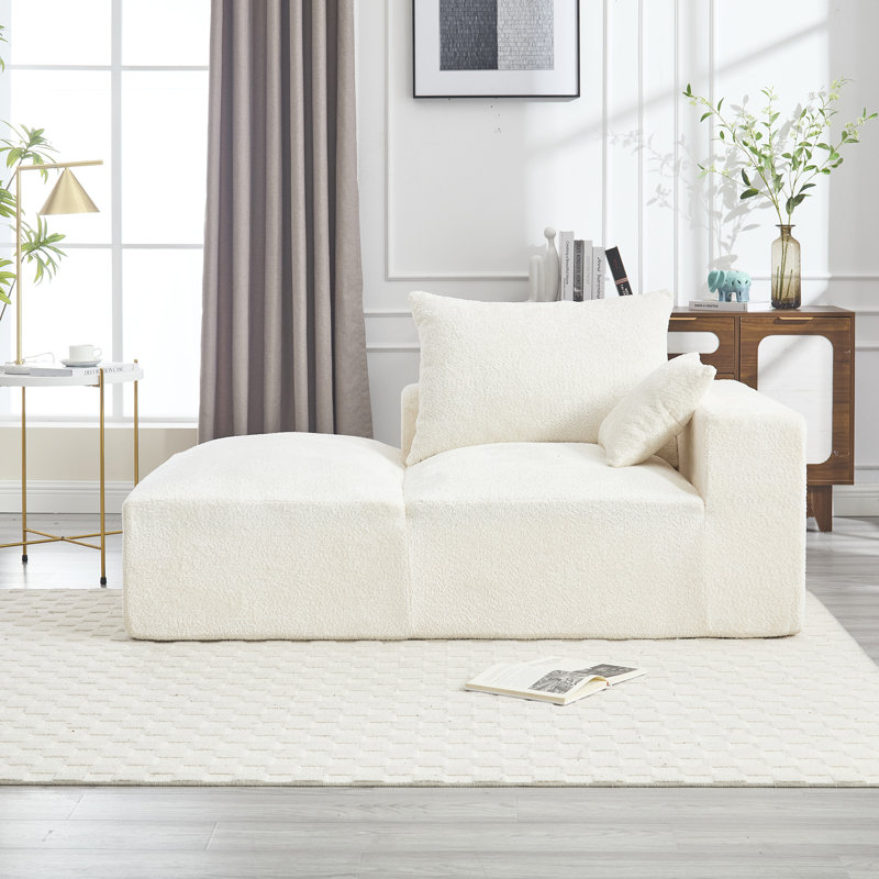 67.72" W Boucle Sofa, Beige Fabric