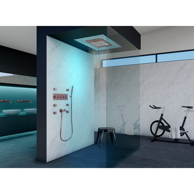 Rose Gold Bluetooh Led Spa 5 Way Function Hand Held Spray With 6 Jets Shower Kit 23"x15"
