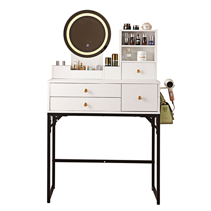 Vanity Table With Lighted Mirror And Power Outlet