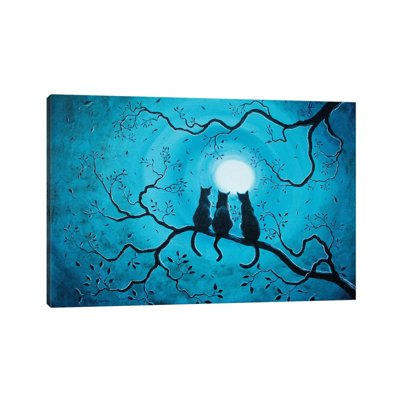 Three Black Cats Under a Full Moon 1 Piece Wrapped Canvas Painting, 20.32 cm H x 30.48 cm W