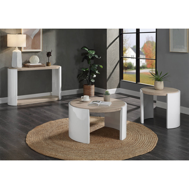 Table basse à 1 tiroir en chêne et blanc ultrabrillant