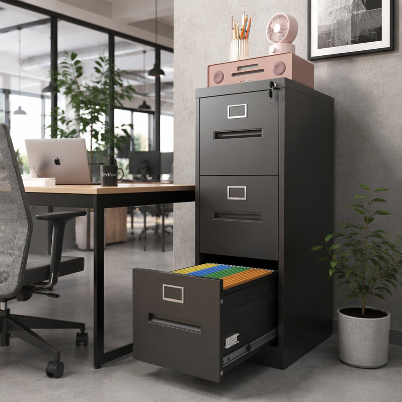 Classeur vertical à 3 tiroirs en métal avec serrure pour le bureau et la maison, format A4 / Légal / Lettre, solution de rangement étroite et durable