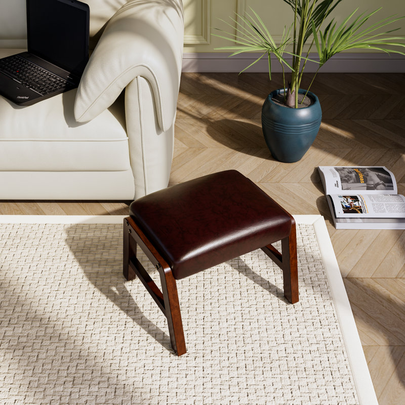 37cm Wide Faux Leather Solid Colour Footstool Ottoman, Red