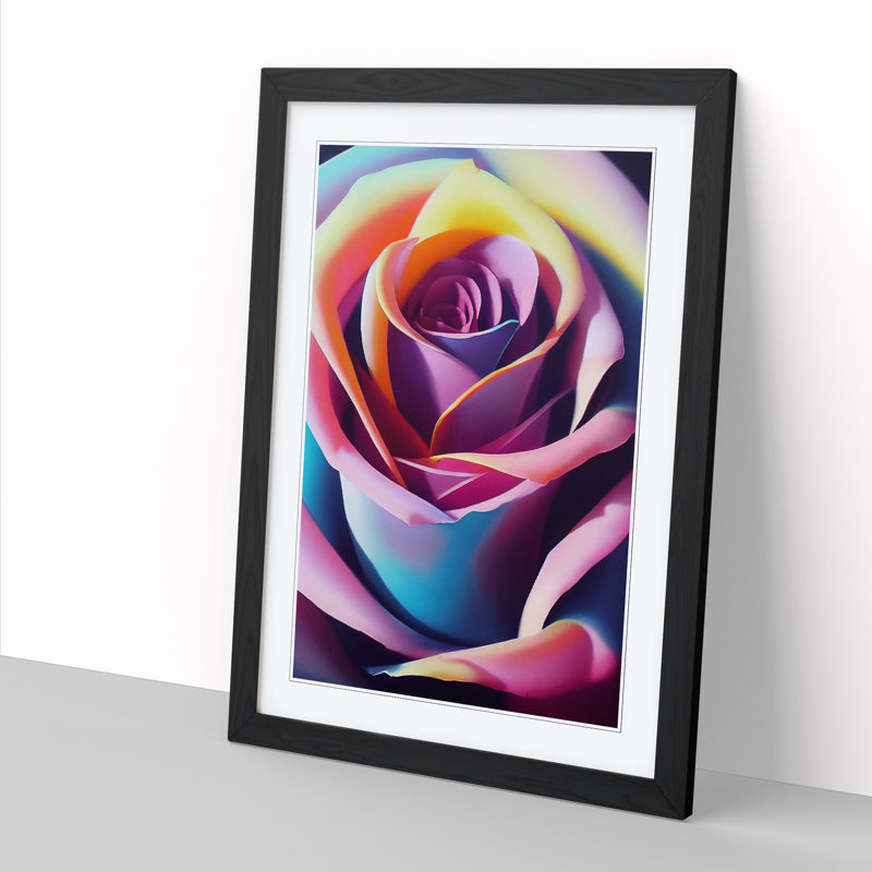 Rose Flower Spray - Single Picture Frame Painting, 64cm H x 46cm W x 2cm D, Walnut