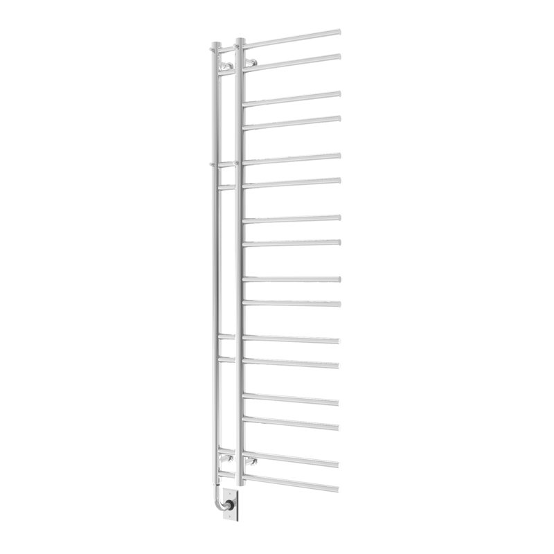 Chauffe-serviettes électrique moderne câblé 19,5 po x 37 po Ortona - Chrome, rempli de liquide, conception unique, comprend un interrupteur intelligent programmable, garantie à vie