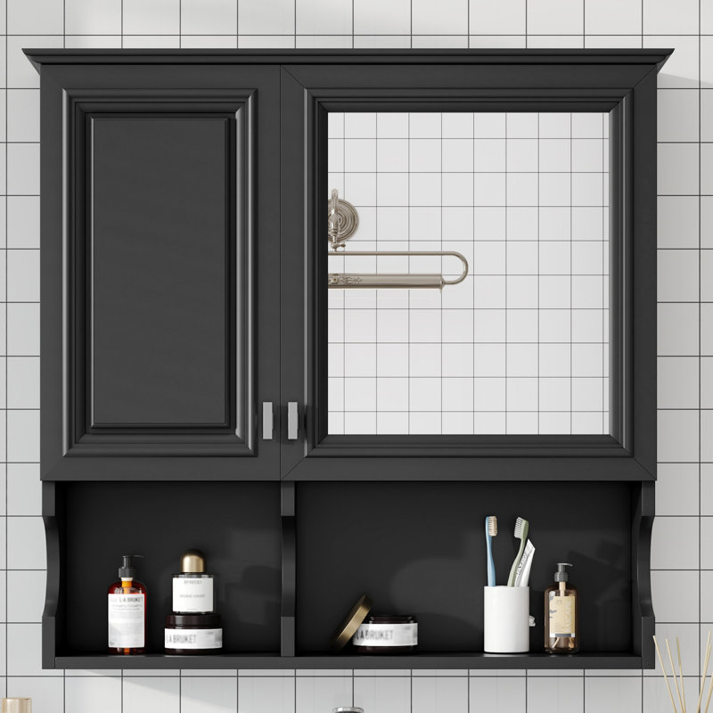 Armoire à pharmacie murale avec miroir et porte réglable, Noir