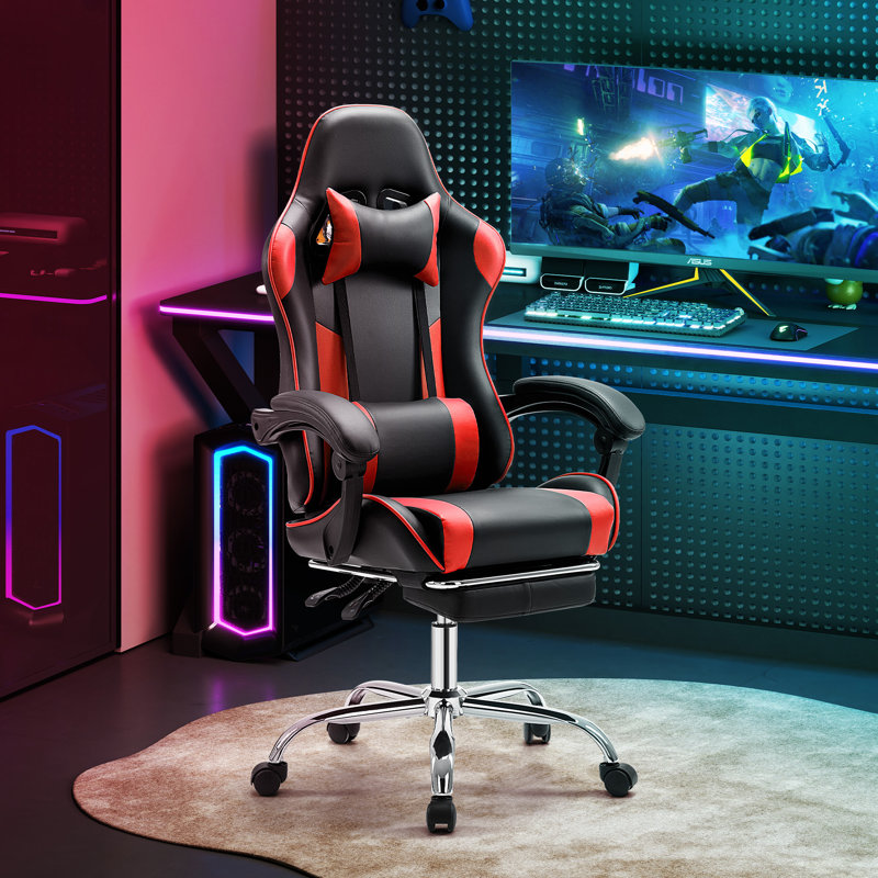 Ergonomic Adjustable Reclining Gaming Chair, High Back Office Chair with Lumbar Support, Headrest and Footrest, Red