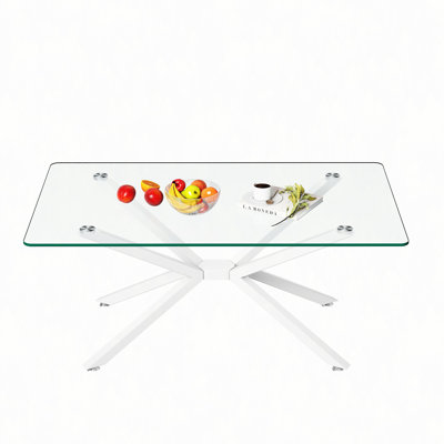 39.37" Rectangle Clear Glass Glass Coffee Table,Stylish Design with Metal Legs, Coffee Table for Living Room