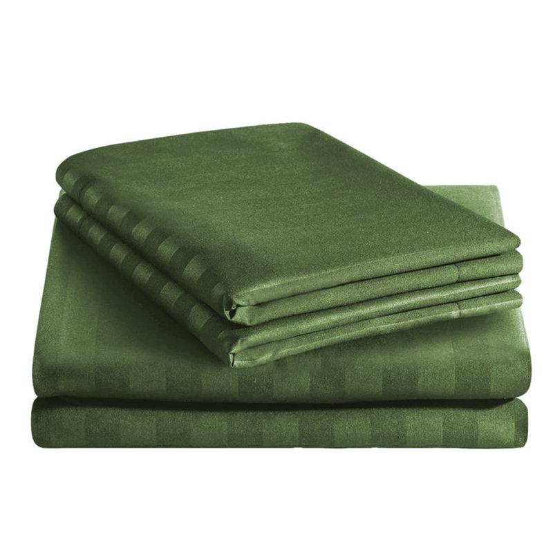 Luxurious 3-Piece Ultra Soft Stripe Duvet Cover Set with Pillowcases, Olive Green