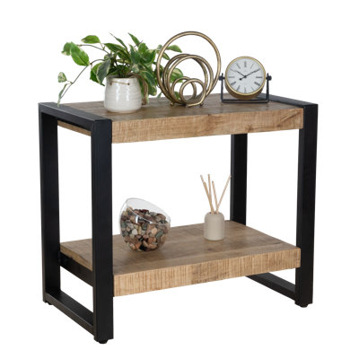 27.5'' Mango Wood End Table with Storage Shelf and Black Metal Frame