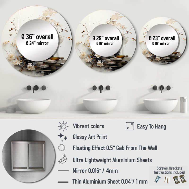 Shannae Asian Art Classics Sumi III - miroir mural décoratif asiatique, Global, 29 po x 29 po