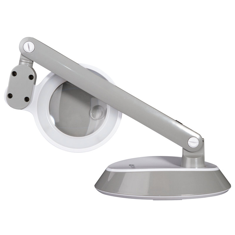 OttLite Space Saving LED Magnifier Desk Lamp - 1.75x Optical Grade Magnifier, Pivoting Head, Grey