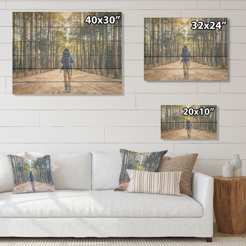 Forêt sauvage, randonnée, art mural sur bois de pin naturel, H 24 po x l 32 po