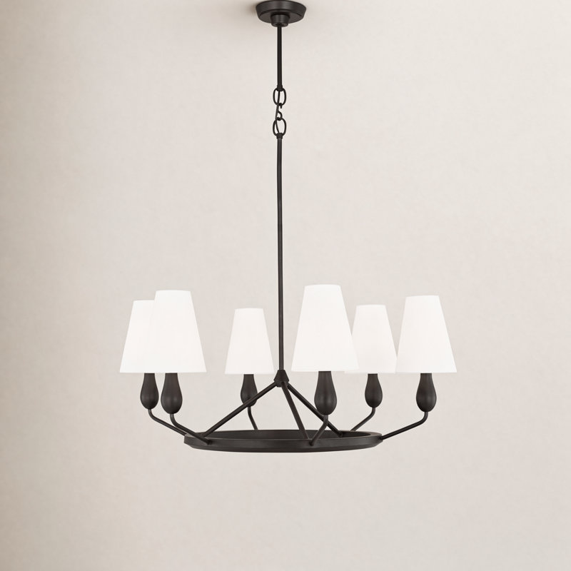 6 - Light Dimmable Wagon Wheel Chandelier, Aged Iron