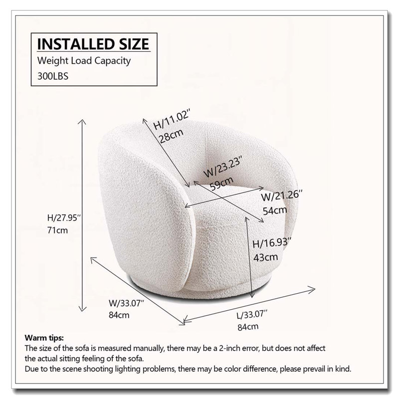 Fauteuil d'appoint pivotant rembourré Boucle, Blanc