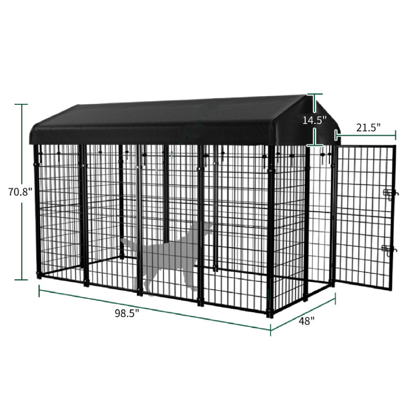 Chenil en métal à 70 panneaux H 70,8 po, grand chenil d'extérieur 8 pi x 6 pi x 4 pi, avec porte et toit résistant aux rayons UV