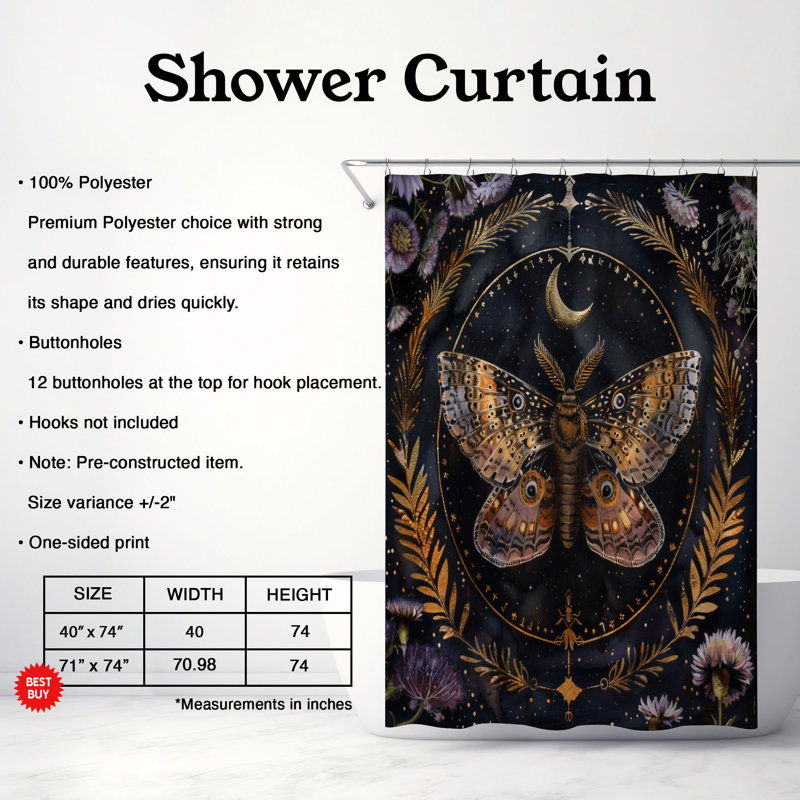 Rideau de douche standard 1 pièce Moth Drift, H 74 po x l 71 po