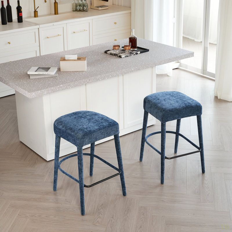 Tabouret de bar rembourré sans dossier en tissu - siège rembourré confortable avec pieds et repose-pieds robustes, siège peu encombrant pour îlot de cuisine, comptoir de salle à manger et pub, 2 ensembles