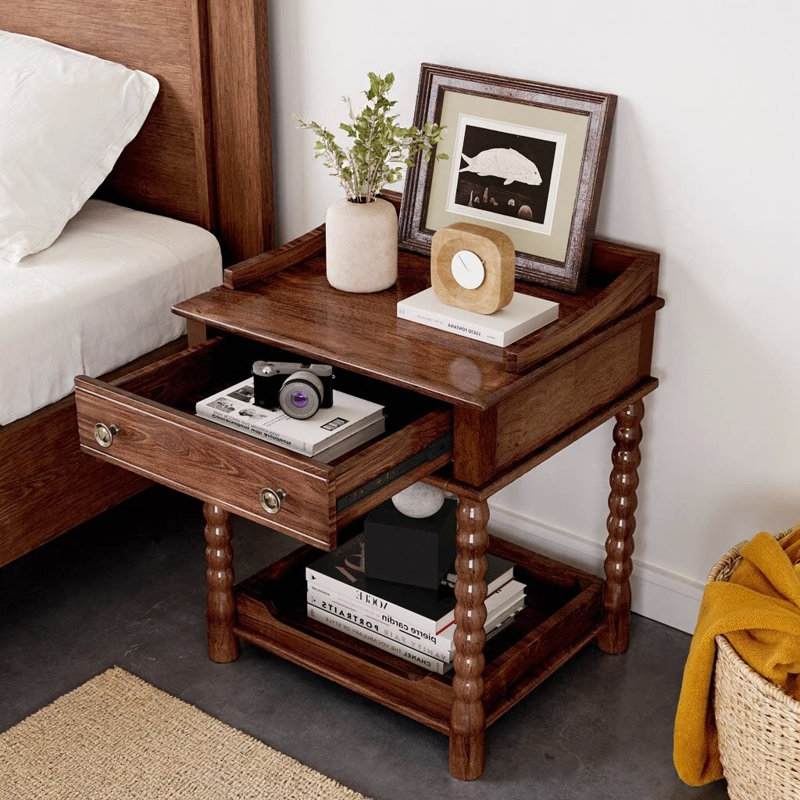 One Drawer Wood Nightstand, Walnut