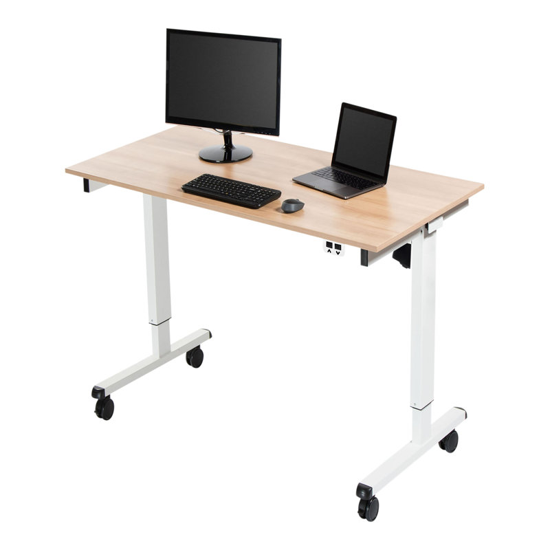 Adjustable Metal Base Standing Desk, 27.25" H x 47.25" W x 29.5" D, Natural Walnut/White