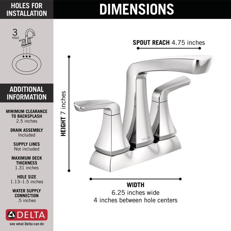 Vesna Centerset Bathroom Faucet with Drain Assembly, Chrome