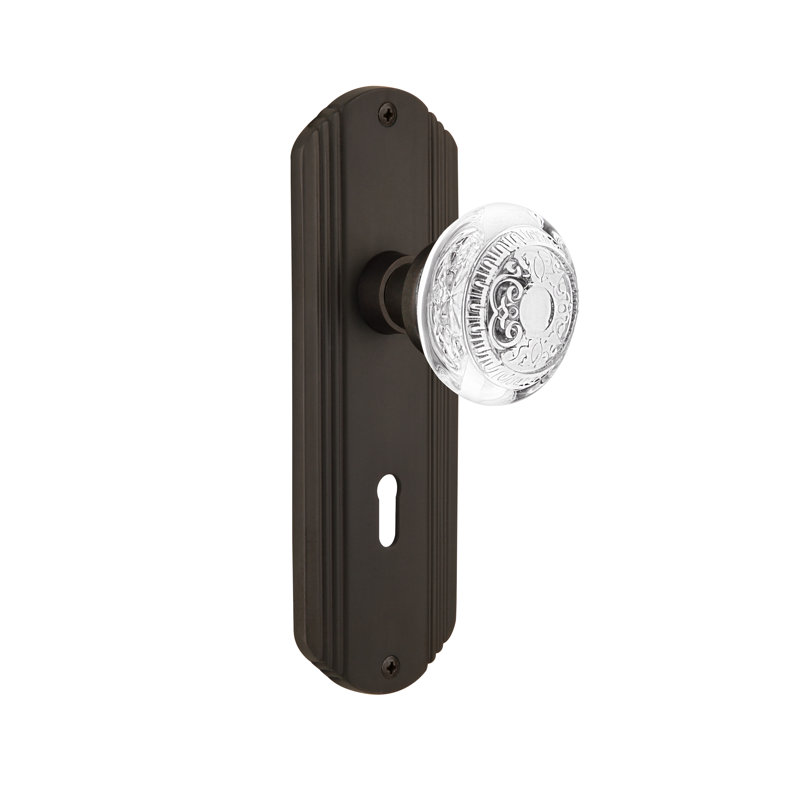 Bouton de porte de porte de mortaise intérieure en cristal d’oeuf avec plaque longue décorative &, Bronze frotté à l'huile