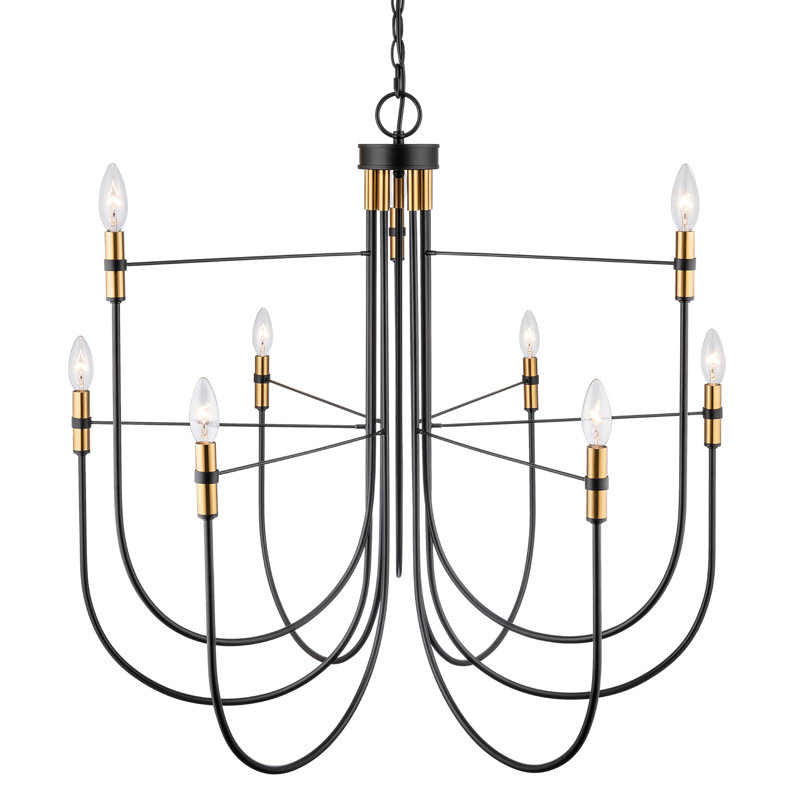 Lustre - 9 lumières - Noir avec accents en laiton, Noir, laiton