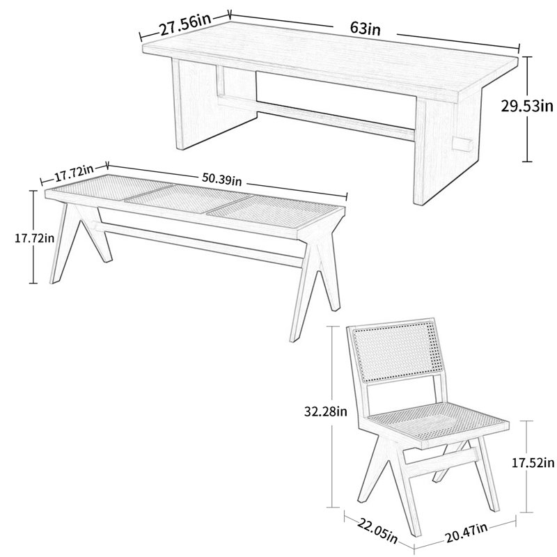 Ensemble de salle à manger rectangulaire X 27,56 po Xaveria, H 29,53 po x L 63 po x l 27,56 po