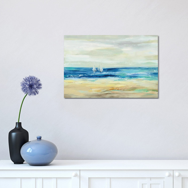 Sable et mer par Silvia Vassileva - reproduction d'art, Toile tendue, Pas de tapis, H 12 po x l 18 po x 1,5 po