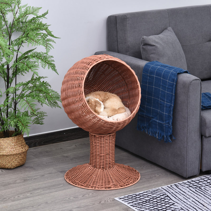 Elevated Cat Bed With Rotatable Egg Chair Pod, Cat Basket Bed With Thick Cushion