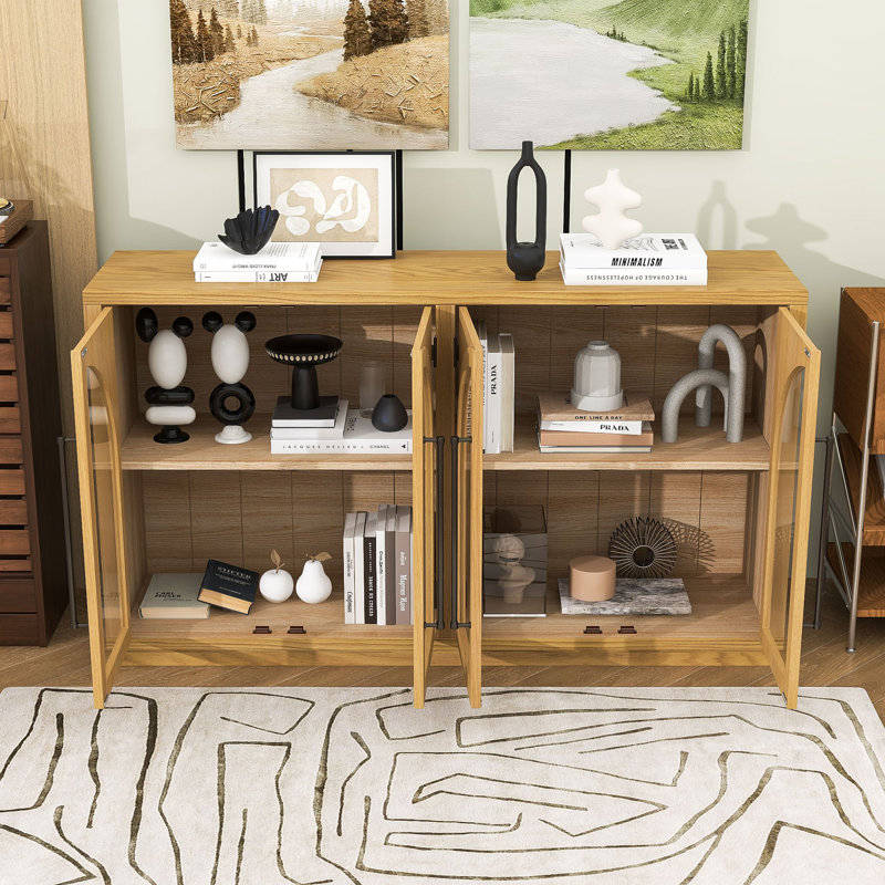 Sideboard Buffet Cabinet with Adjustable Shelves, Natural Wood