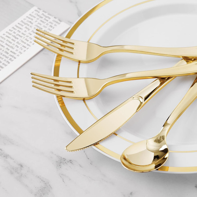 200-piece Gold Plastic Silverware Set