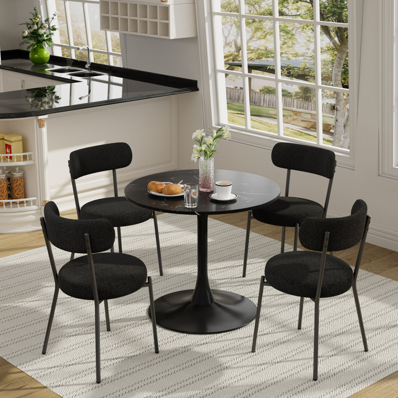 5 - Piece Pedestal Dining Set, Black, Black