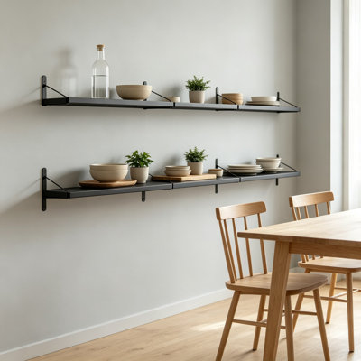 Floating Shelves for Wall Home Decor, Wood Wall Mounted Shelves with Metal Brackets, Set of Six, Rustic Farmhouse Style for Living Room, Bedroom, Kitc