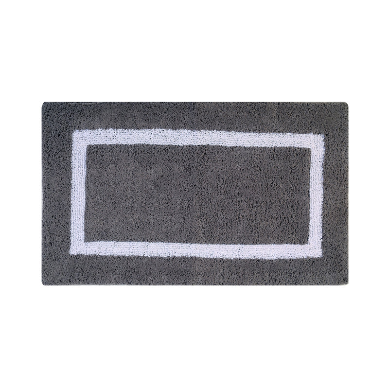 Gray and White Cotton Reversible Bath Rug Set
