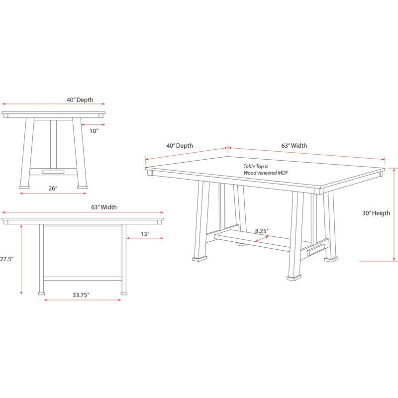 Radelina 63" Wood Rectangular Dining Table