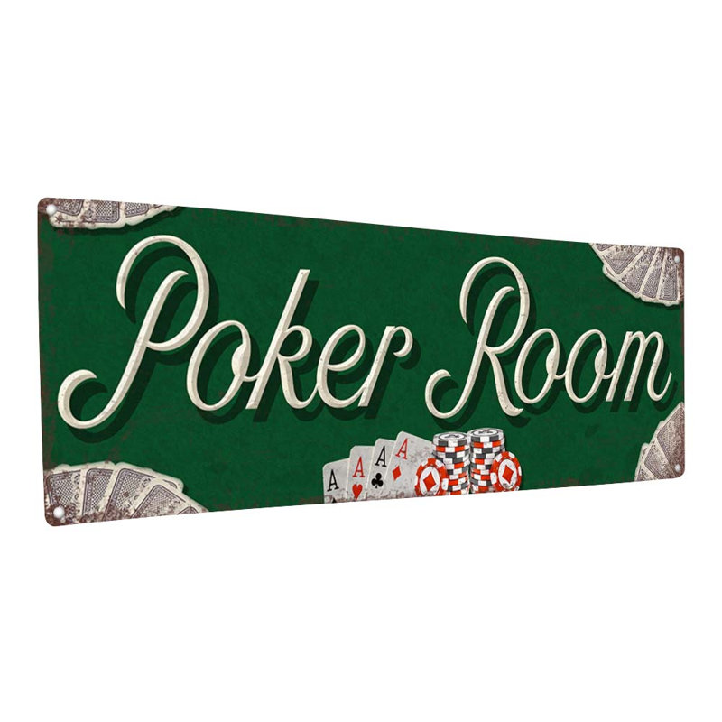 «Poker Room Metal Sign» sur métal, H 11,5 po x l 31 po