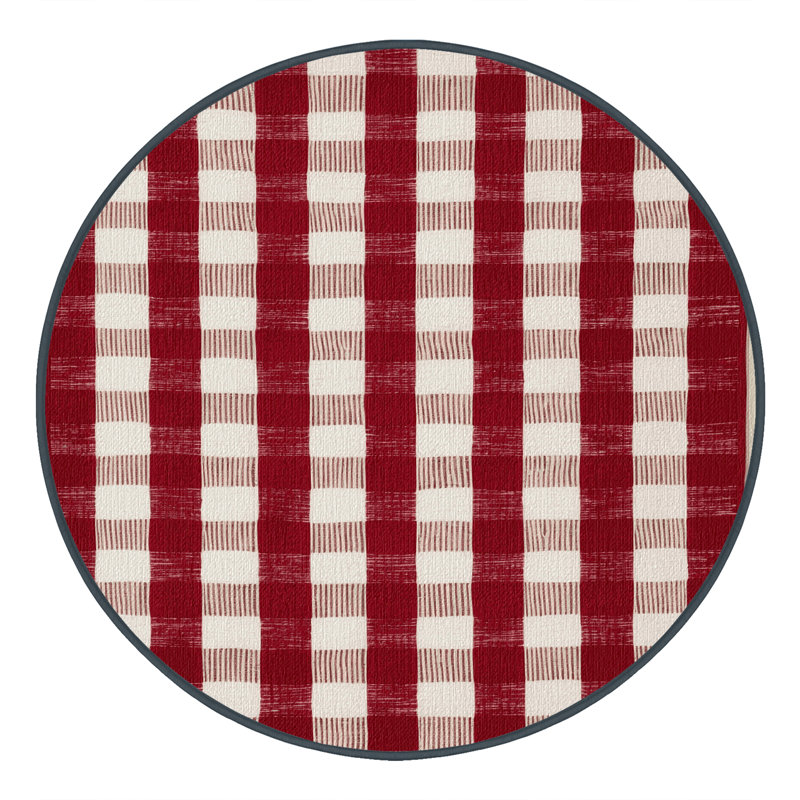 Washable Gingham Checks Farm Area Rug, Round 4'