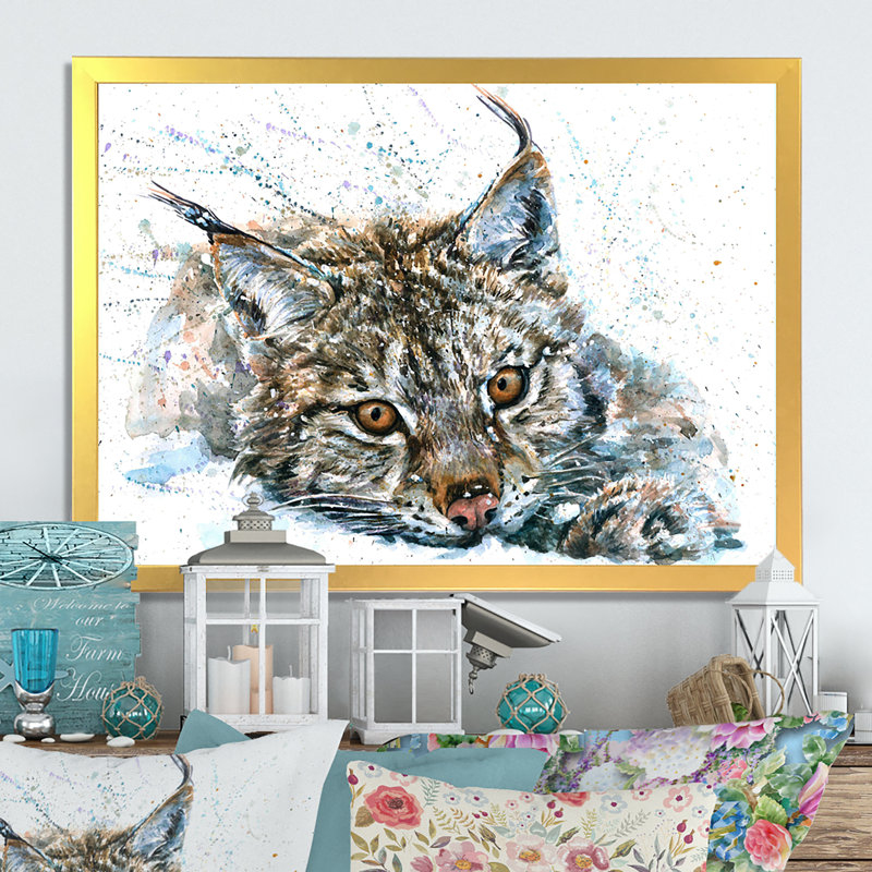 Reproduction de cadre flottant sur toile Lynx Wildlife, H 8 po x l 12 po x P 1 po, Cadre doré