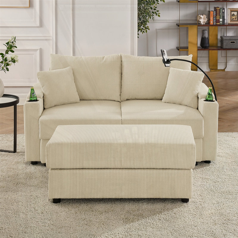 Canapé modulaire avec repose-pieds Jude, Beige, H 34 po x l 73 po x P 35,4 po, 2