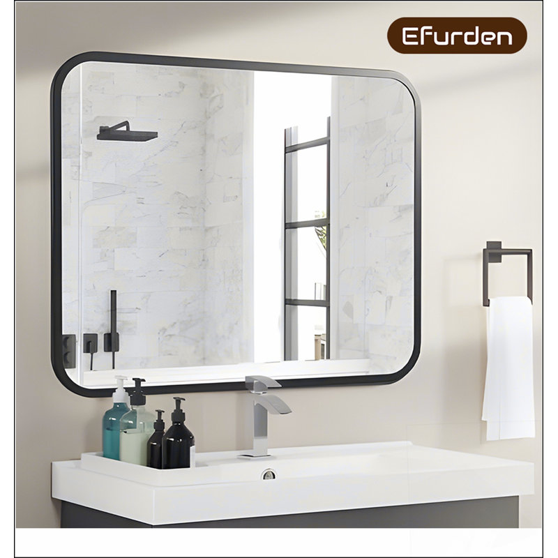 Black Bathroom Wall Mirror for Over Sink with Shatterproof Glass and Anti-Rust Frame, 40 x 32 Inches, Rectangular Design