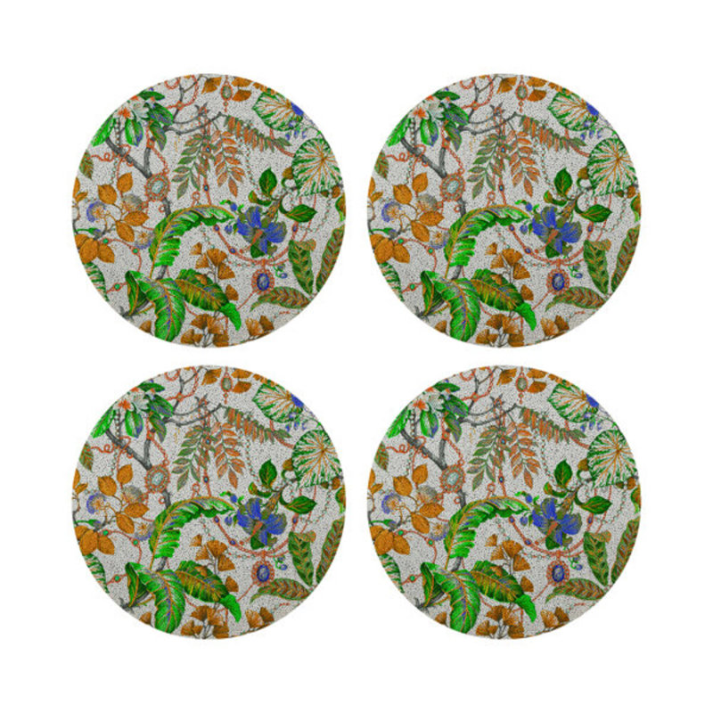 Plumeria Round Beaded Smooth Placemat, Tangerine