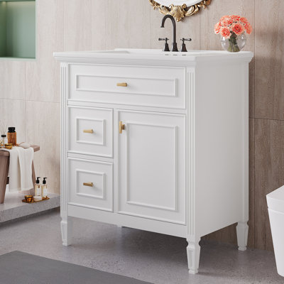 Meuble-lavabo 30 po avec lavabo, meuble-lavabo avec un tiroir rabattable et deux tiroirs, tablette réglable, meuble-lavabo