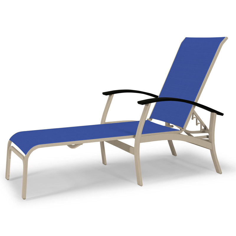 Askar Outdoor Rust-Resistant Metal Chaise Lounge, Black P70, Textured Desert, Atlantis Royal Blue Sunbrella®