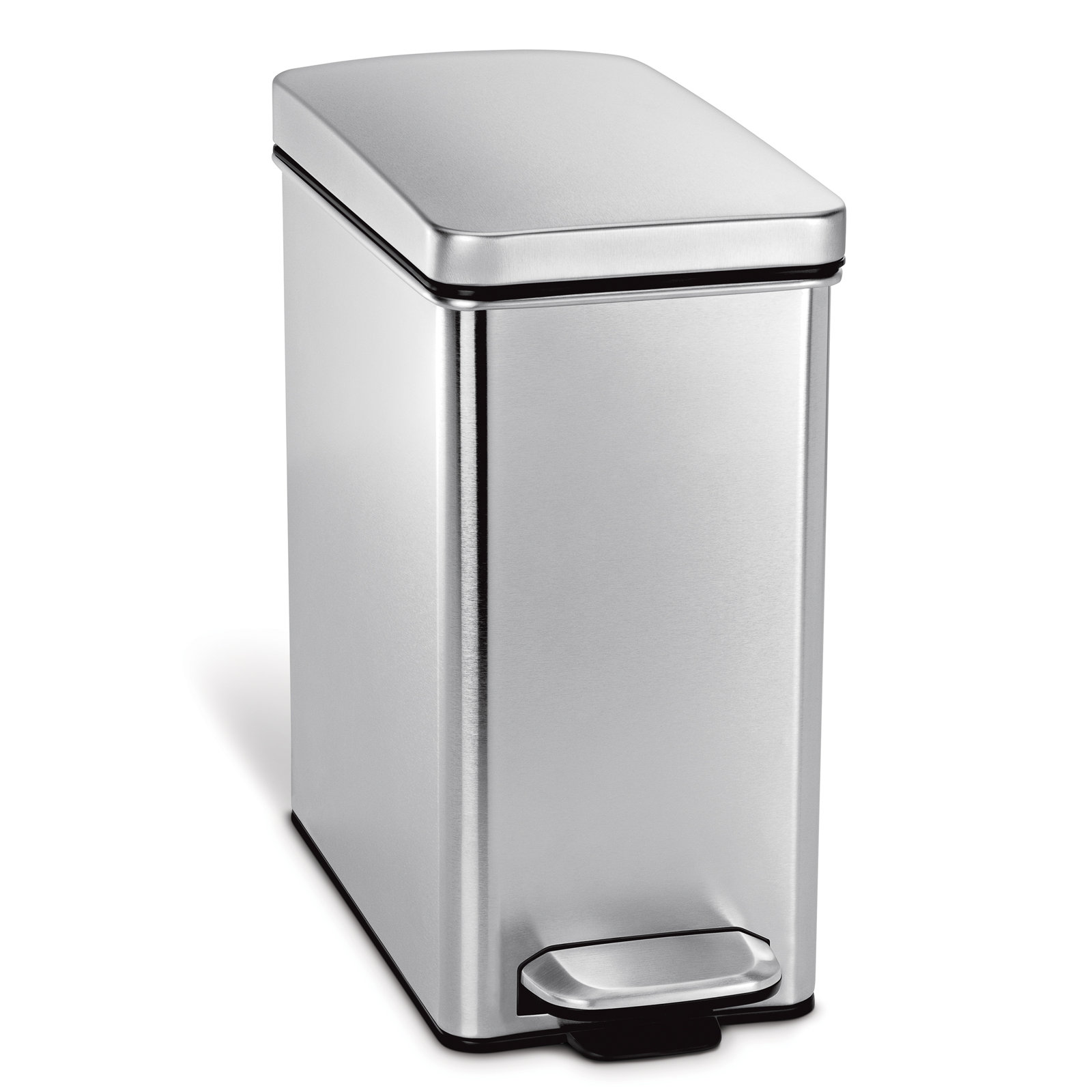 simplehuman 10 Liter / 2.6 Gallon Stainless Steel Bathroom Slim Profile Trash Can, Brushed