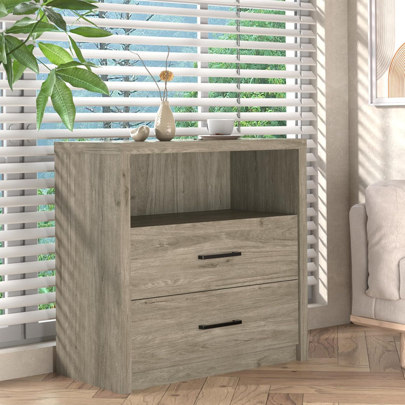 31.5" Wood Nightstand with Drawer & Shelf - Modern Bedside End Table, Gray Oak