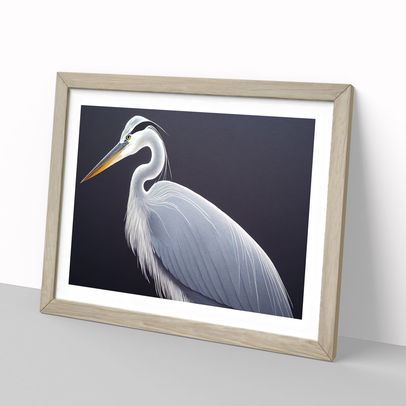 XH1022-4408X Gorgeous Heron Bird - Single Picture Frame Print, 34cm H x 46cm W, Oak