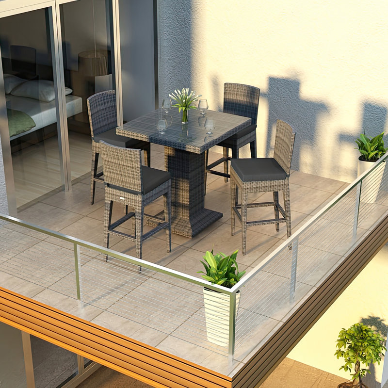 District Outdoor 5 - Piece Bar Height Dining Set with Cushions, Canvas Flax Sunbrella® Canvas