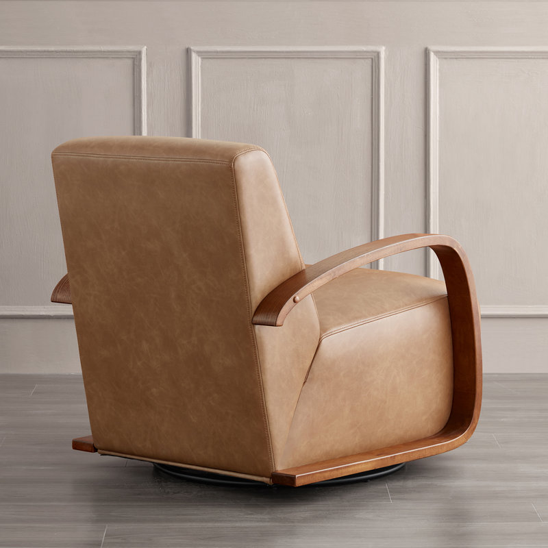 Brehana Upholstered Swivel Armchair, Cognac Brown Faux Leather