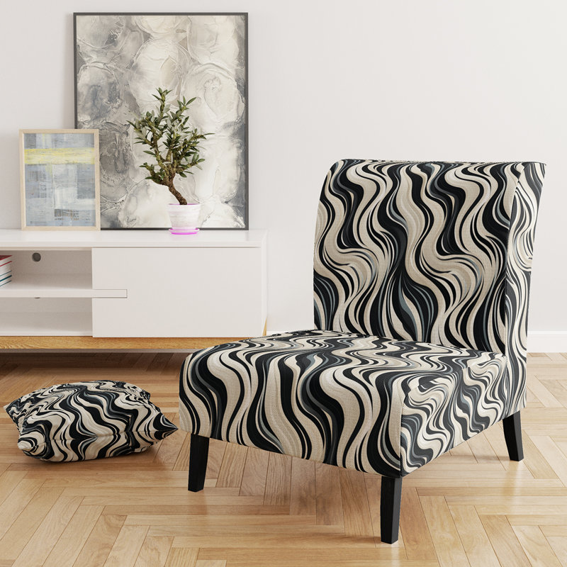 Black And White Zebra Monochromatic Elegance I - Upholstered Modern Accent Slipper Chair